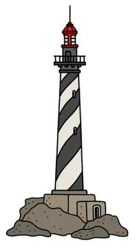 The old black and white stone lighthouse Stock Illustration