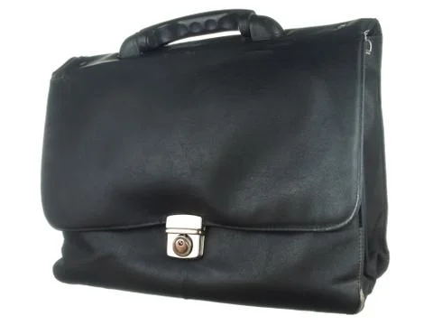 Old black briefcase isolated on a white background. Stock Photos