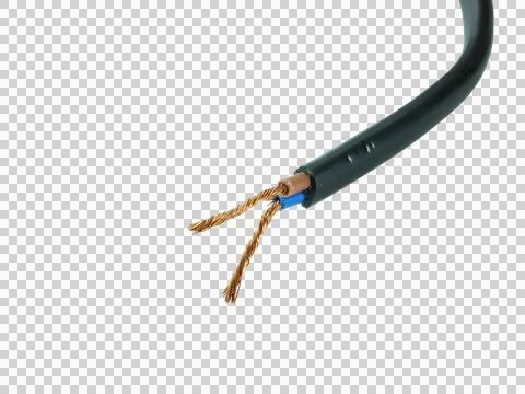 Old black electrical wire is damaged isolated on transparent background. Stock Photos