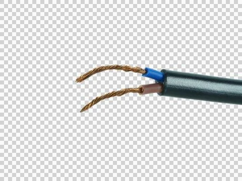 Old black electrical wire is damaged isolated on transparent background. Stock Photos