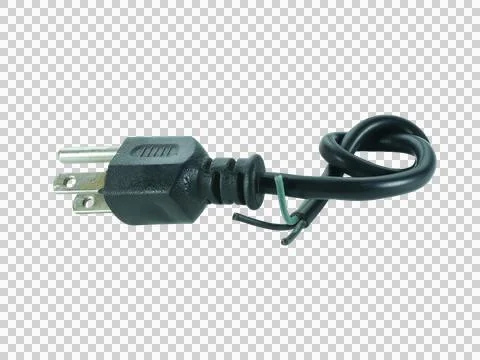 Old black electrical wire is damaged isolated on transparent background. Stock Photos