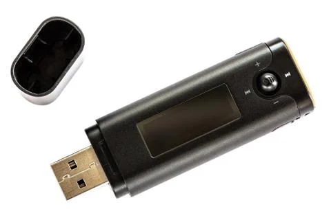 Old black flash mp3 player with cap Stock Photos