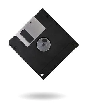 Old black floppy disk for PC isolated on a white background Foto stock