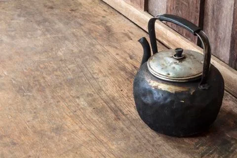 Old black kettle Stock Photos
