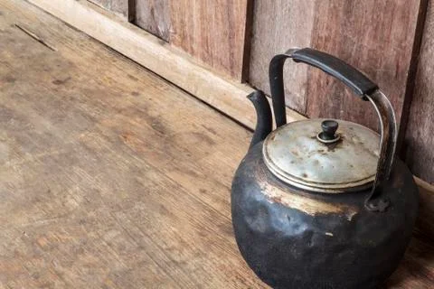 Old black kettle Stock Photos