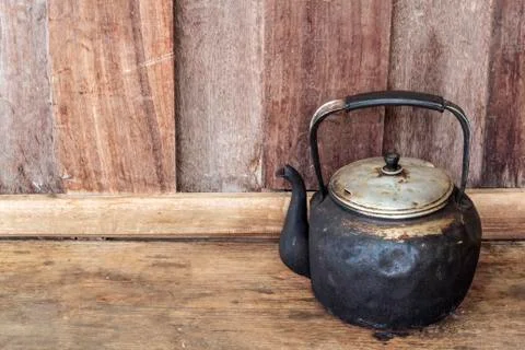 Old black kettle Stock Photos