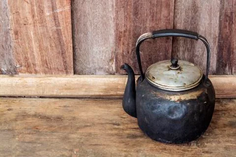 Old black kettle Stock Photos