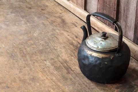 Old black kettle Stock Photos