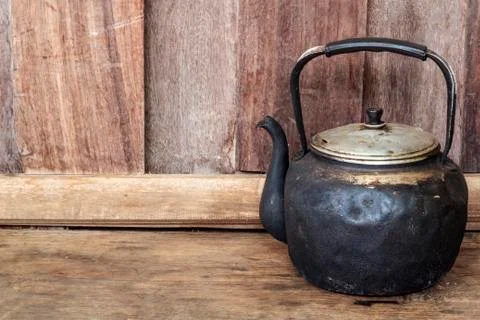 Old black kettle Stock Photos