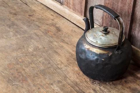 Old black kettle Stock Photos