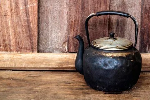Old black kettle Stock Photos