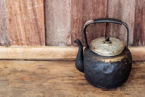 Old black kettle Stock Photos