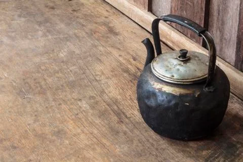 Old black kettle Stock Photos