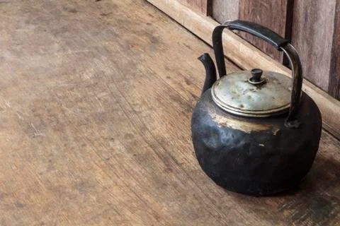 Old black kettle Stock Photos