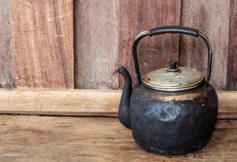 Old black kettle Stock Photos