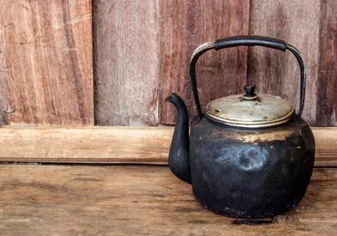 Old black kettle Stock Photos