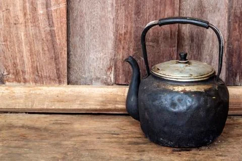 Old black kettle Stock Photos
