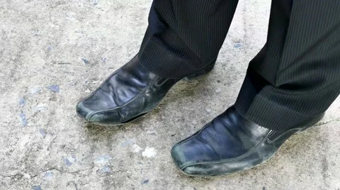 Old black leather shoes. Video stock 68706357