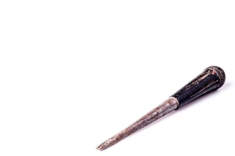 Old black screwdriver on white background Stock Photos