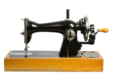 Old black sewing machine isolated ob white Stock Photos