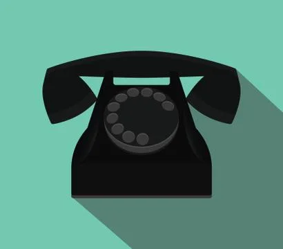 Old black telephone  with flat style and long shadow Stock Illustration