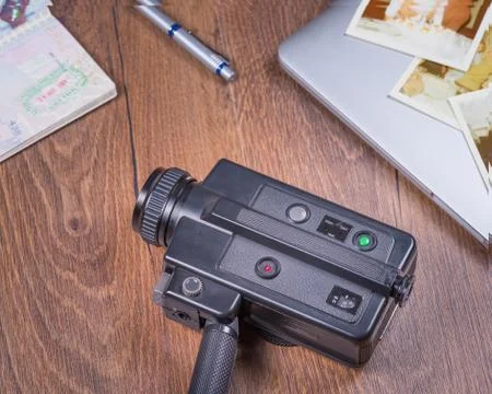 Old black video camera Foto stock
