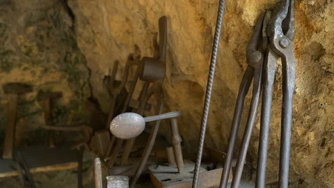 Old blacksmith tools on workshop shelf Stock-Footage 94252984