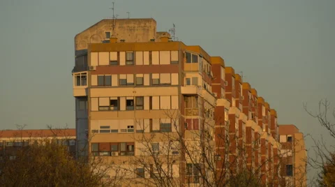 Old block of flats seen in sunlight, Zagreb, Croatia Stock Footage 60827451