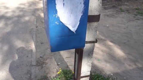 Old blue box for letters,shooting at close range Stock Footage 75915569