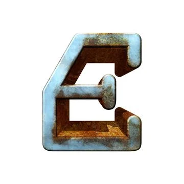 Old blue metallic letter.Rusty surface.3D illustration.Art font. Illustrazione stock