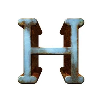 Old blue metallic letter.Rusty surface.3D illustration.Art font. Stock Illustration