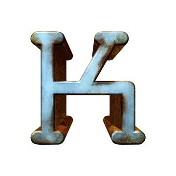 Old blue metallic letter.Rusty surface.3D illustration.Art font. Stock Illustration