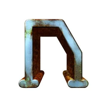 Old blue metallic letter.Rusty surface.3D illustration.Art font. Stock Illustration