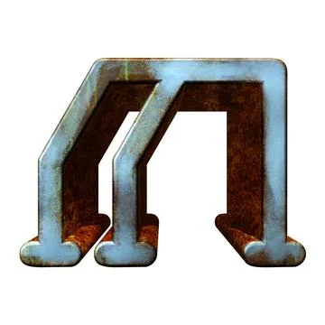 Old blue metallic letter.Rusty surface.3D illustration.Art font. Illustrazione stock