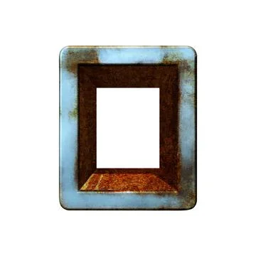 Old blue metallic letter.Rusty surface.3D illustration.Art font. Stock Illustration