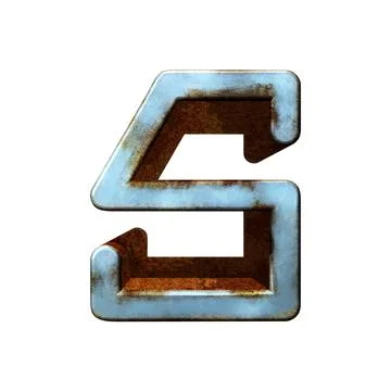 Old blue metallic letter.Rusty surface.3D illustration.Art font. Stock Illustration