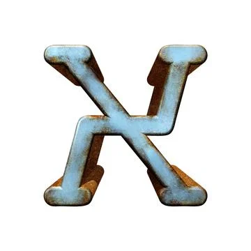 Old blue metallic letter.Rusty surface.3D illustration.Art font. Stock Illustration