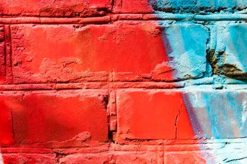 Old blue orange brick wall texture for background. Texture of a cracked two-tone Stock Photos