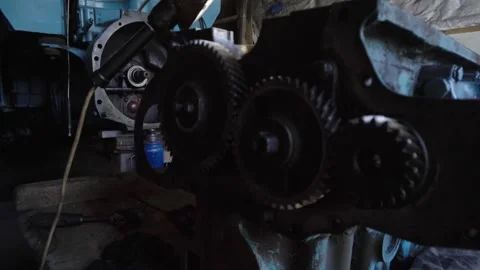 Old blue retro tractor engine Video stock 343612125