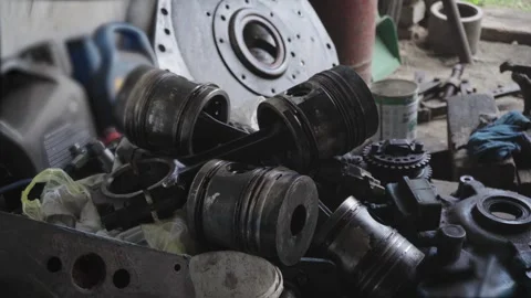 Old blue retro tractor engine Video stock 343612134