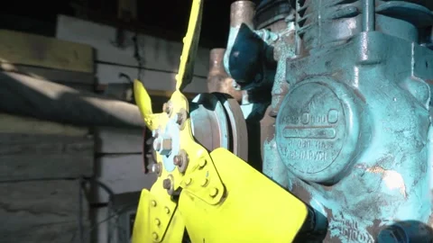 Old blue retro tractor engine Video stock 343612443