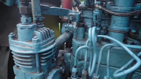 Old blue retro tractor engine Stock-Footage 343612745