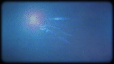 Old blue screen TV with leaks light and VHS interference. Effect of an kinescope Stock Footage 167843396