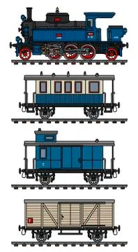 The old blue steam train Stock Illustration