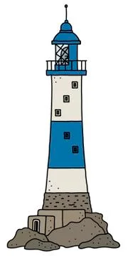 The old blue stone lighthouse Stock Illustration