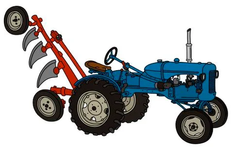 The old blue tractor with a plough Stock Illustration