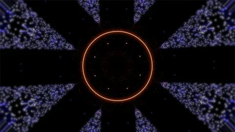 Old blue vintage pattern rays going from glowing ring over black background. Stock Illustration