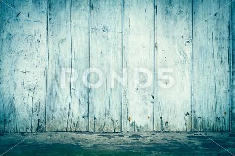 Old blue wooden wall, detailed background photo texture. Stock Photos