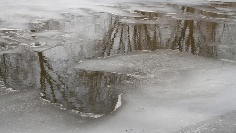 Old blurred icy on the river Stock Footage 129373189