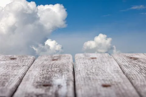 Old boards perspective with sky background Stock Photos